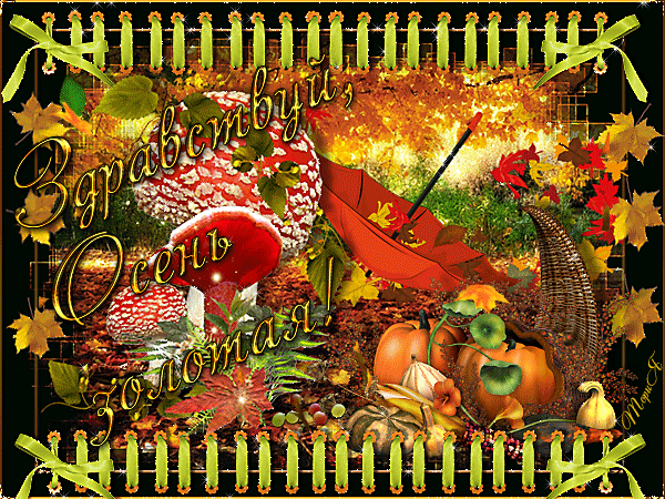 Здравствуй осень золотая~Анимационные блестящие открытки GIF