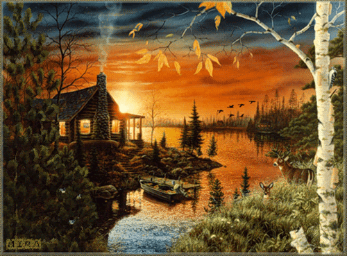 Осенний закат~Анимационные блестящие открытки GIF