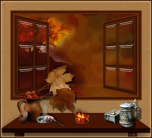 Осенний вечер~Анимационные блестящие открытки GIF