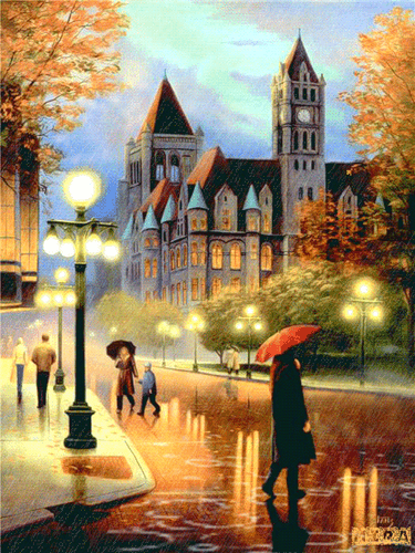 Осенний город~Анимационные блестящие открытки GIF