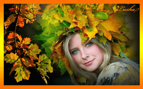 Девушка Осень~Анимационные блестящие открытки GIF