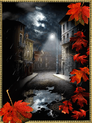 Осенняя гроза~Анимационные блестящие открытки GIF