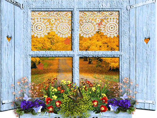 Осень за окном~Анимационные блестящие открытки GIF