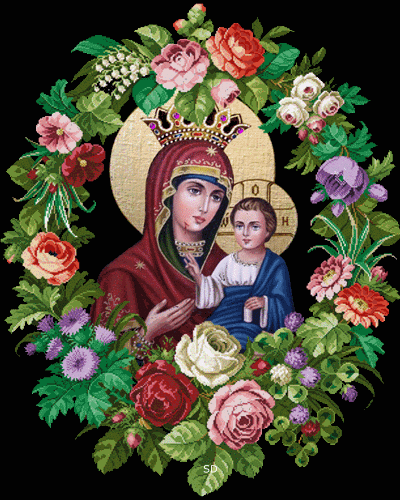 Иверская икона Пресвятой Богородицы~Анимационные блестящие открытки GIF