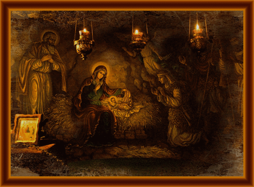 Святое Рождество - Святой Вертеп~Анимационные блестящие открытки GIF