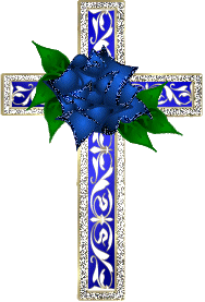 Крест с синей розой~Анимационные блестящие открытки GIF