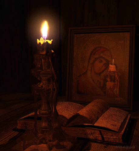 Икона, свеча и библия~Анимационные блестящие открытки GIF