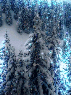 Зимний пейзаж~Анимационные блестящие открытки GIF
