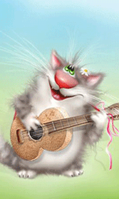 Кот с гитарой~Анимационные блестящие открытки GIF