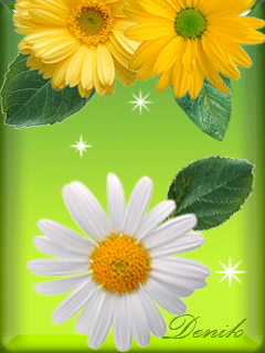 Цветы на зеленом фоне~Анимационные блестящие открытки GIF