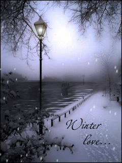 Зима, улица фонарь~Анимационные блестящие открытки GIF