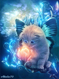 Котенок и волшебный цветок~Анимационные блестящие открытки GIF