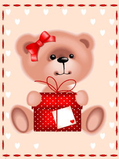 Медвежонок с подарком~Анимационные блестящие открытки GIF