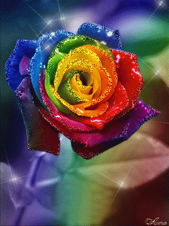 Радужная роза~Анимационные блестящие открытки GIF