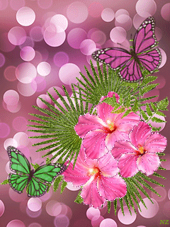 Розовые цветы~Анимационные блестящие открытки GIF