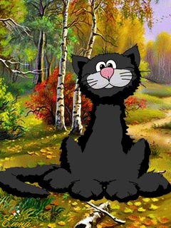 Анимация черный кот~Анимационные блестящие открытки GIF