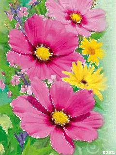 Яркие цветы~Анимационные блестящие открытки GIF