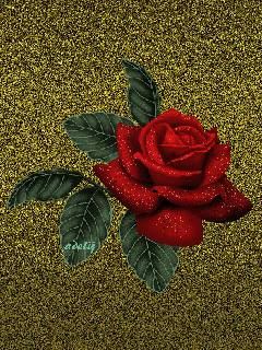 Роза на золотом фоне~Анимационные блестящие открытки GIF