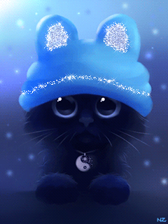 Котенок в шапке~Анимационные блестящие открытки GIF