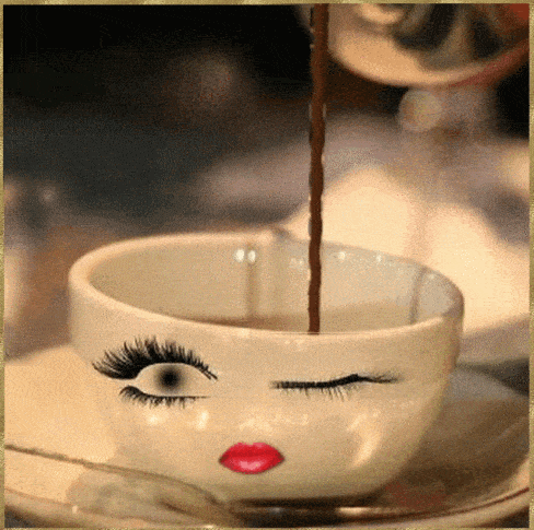 Чашка кофе с поцелуйчиком~Анимационные блестящие открытки GIF