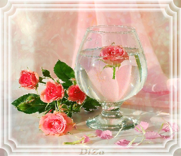 Розовая роза~Анимационные блестящие открытки GIF