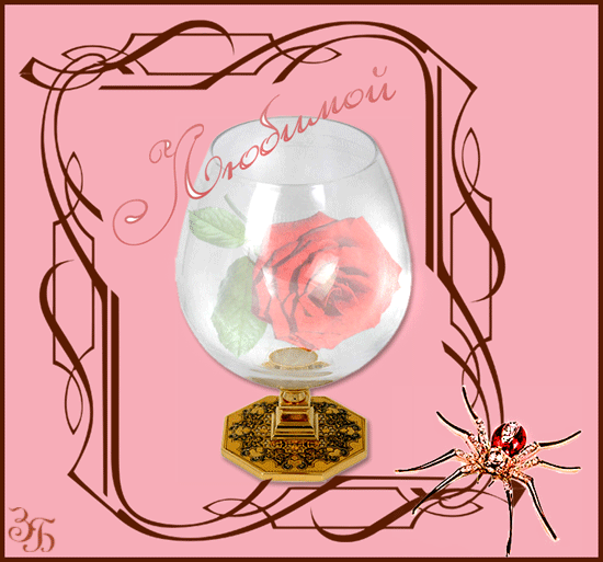 Красная роза в стильном бокале~Анимационные блестящие открытки GIF