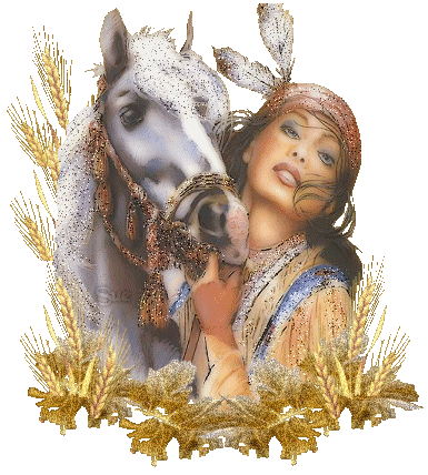 Девушка и лошадь~Анимационные блестящие открытки GIF