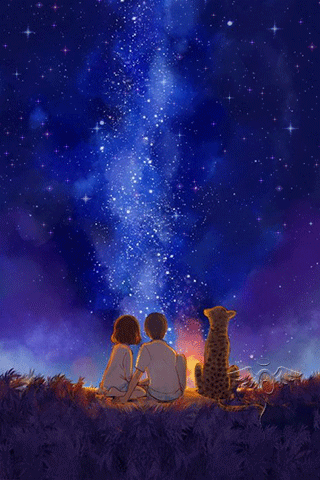 Звездная ночь~Анимационные блестящие открытки GIF