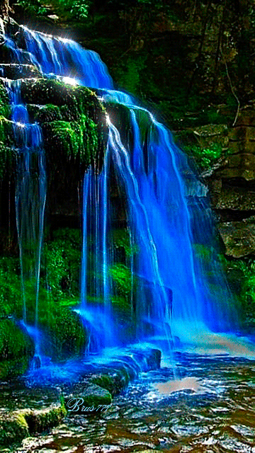 Синий водопад~Анимационные блестящие открытки GIF