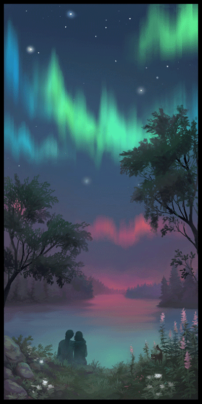 Северное сияние - стерео анимация~Анимационные блестящие открытки GIF