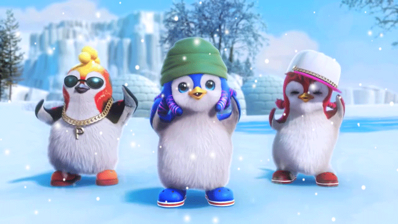 Картинки Пингвины~Анимационные блестящие открытки GIF