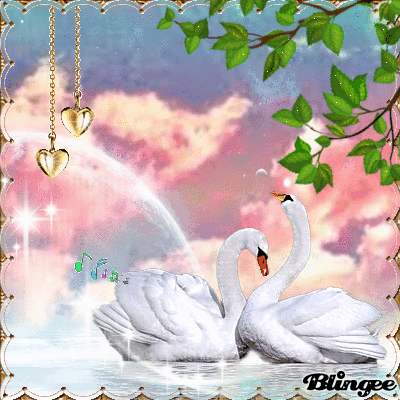 Белые лебеди~Анимационные блестящие открытки GIF