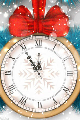 Новогодний циферблат часов~Анимационные блестящие открытки GIF