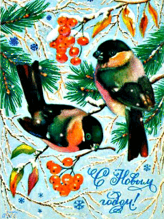 Новогодние птички~Анимационные блестящие открытки GIF