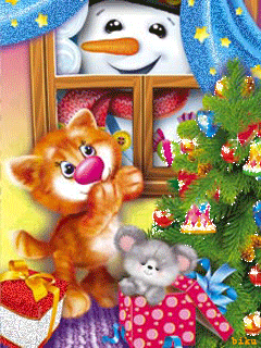 Новогодняя детская анимация~Анимационные блестящие открытки GIF
