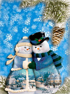 Снеговички~Анимационные блестящие открытки GIF