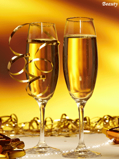 Шампанское в бокалах~Анимационные блестящие открытки GIF