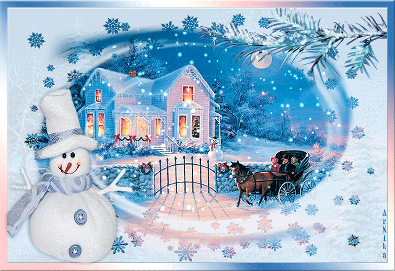 Новогодняя картинка со снеговиком~Анимационные блестящие открытки GIF