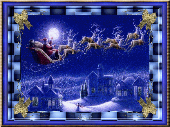 Санта-Клаус на оленях~Анимационные блестящие открытки GIF