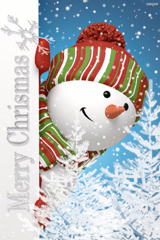 Новогодняя картинка снеговик~Анимационные блестящие открытки GIF
