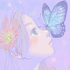 Аниме  большая голубая бабочка~Анимационные блестящие открытки GIF