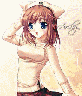 Аниме девушка с коричневыми волосами~Анимационные блестящие открытки GIF