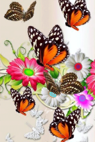 Бабочки и цветы картинки~Анимационные блестящие открытки GIF