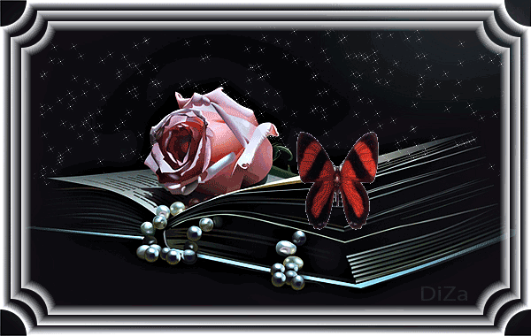 Розовая роза и бусы~Анимационные блестящие открытки GIF