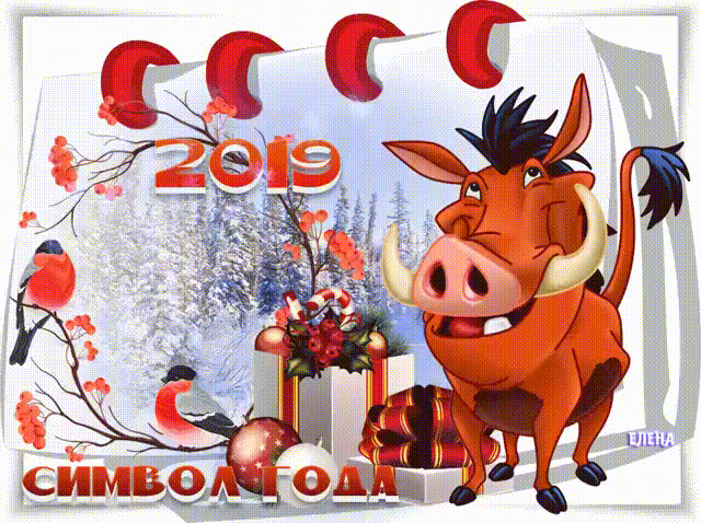 Символ года - Кабан~Анимационные блестящие открытки GIF