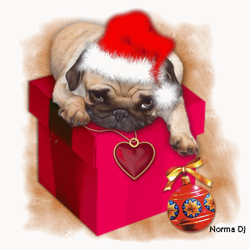 Красивые новогодние картинки  год собаки~Анимационные блестящие открытки GIF