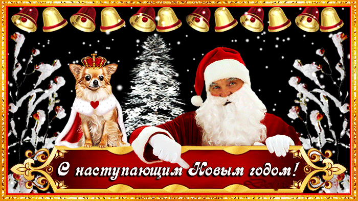 Открытки с наступающим новым годом собаки~Анимационные блестящие открытки GIF