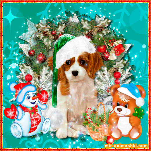 Новогодние гиф картинки год собаки~Анимационные блестящие открытки GIF