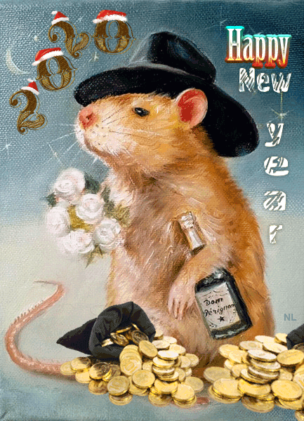 Новогоднее поздравление от Крысы~Анимационные блестящие открытки GIF