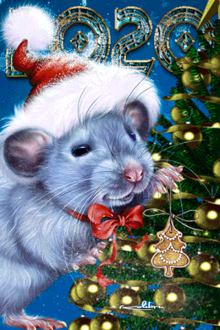 Гифка с Новогодней крысой 2032~Анимационные блестящие открытки GIF